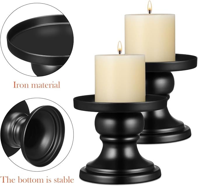 Abaodam Metal Candle Holders Set of 2, Reversible Pillar and Taper Candle Holder Stand for Fireplace, Table Centerpiece and Farmhouse Home Decor (Black)