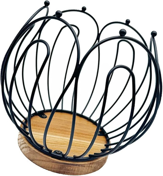 Multifunctional Coffee Pods Storage Basket with Wood Base Decorative Holder for Accessories
