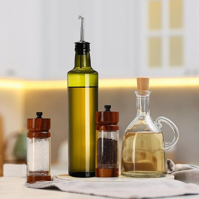 Frcctre 6 Pack 17 Oz Glass Olive Oil Dispenser Bottles, Oil and Vinegar Cruet Set With Stainless Steel Pourer Spouts, Olive Oils Carafe Decanter for Kitchen, Dark Green