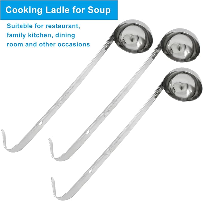Piutouyar 3 Pcs 2 oz Soup Ladle Set, Stainless Steel Ladle with Long Hooked Handles Kitchen Cooking Serving Ladle Accessories for Cooking Soup Sauce Stews