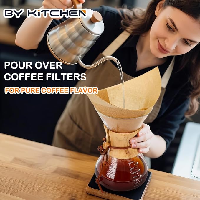 BYKITCHEN Pre-folded Pour Over Coffee Filter, Set of 100, Natural Unbleached Square Disposable Coffee Filter Papers for Pour-Over Coffee Maker Drippers and More