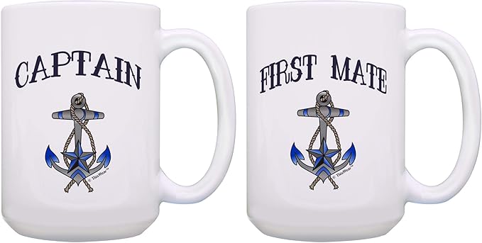 ThisWear Captain First Mate Couples Nautical Decor Sailing Boat 2 Pack 15oz Coffee Mugs 15oz Mugs White