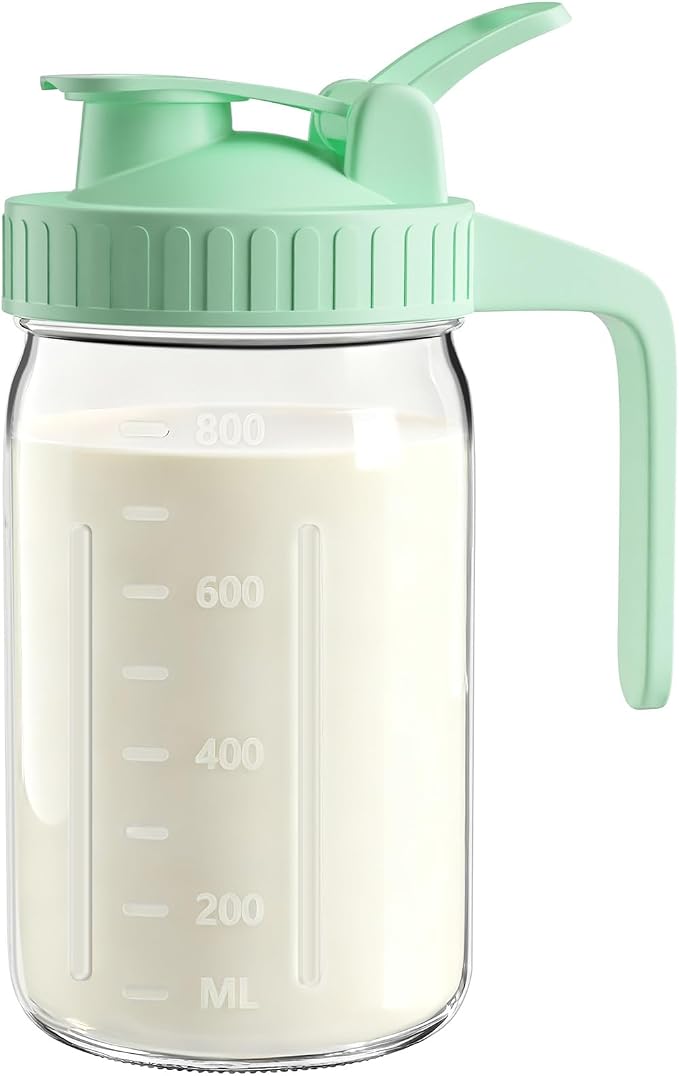 32oz Breast Milk Pitcher with Lid – Leak-Proof & Airtight Glass Storage Container, Breastfeeding Essentials for Breastmilk, Wide Mouth Mason Jar Pitcher, Fast Formula Maker