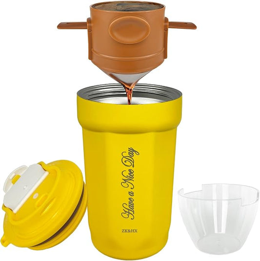ZK&HX LIFE 13oz Camping Coffee Makers Pour Over Coffee Maker set,Camp Pour Over Set,Portable Tea Infuser for Loose Leaf Tea,Mug for Travel,Office,Backpacking,On the GO
