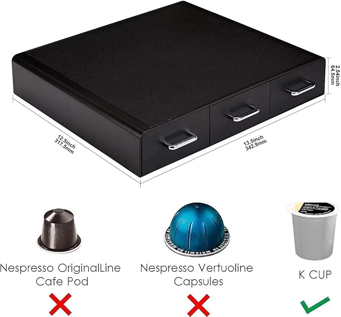 Amazon Basics K-Cup Compatible Coffee Pod Storage Drawer, 3 Easy-Open Drawers, 36 Pod Capacity, Black (Pack of 6)