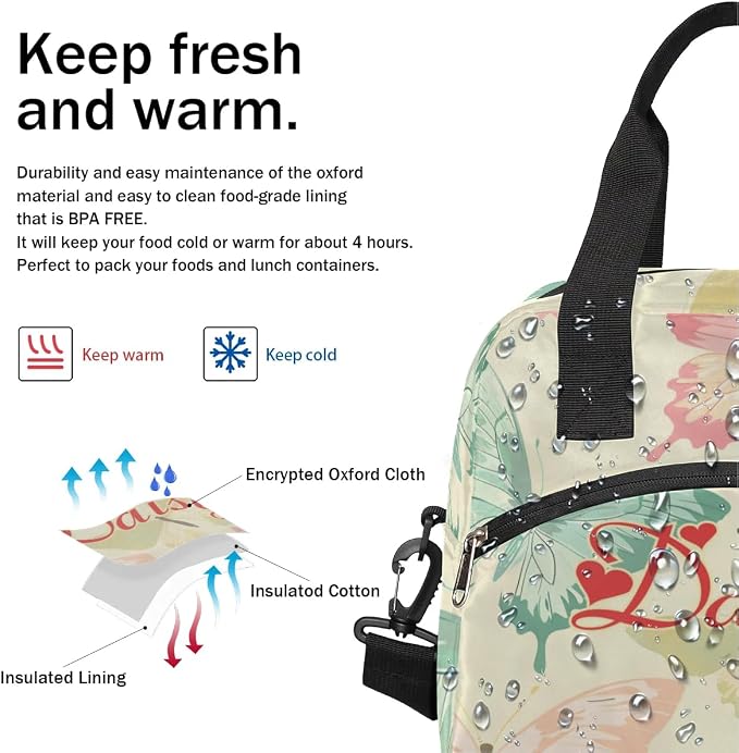 Personalized Yellow Butterfly Lunch Bag for Women, Custom Name Insulated Cooler Lunch Box for Work Office Picnic,Leakproof Reusable Lunch Tote Bag