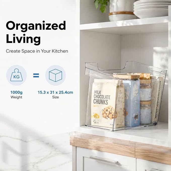 Clear Kitchen Organizer Bin, U Shaped Multifunctional Storage Container, PET Material, Space Saving Design - Durable Transparent Pot Lid Holder, Easy Access for Kitchen Cabinets
