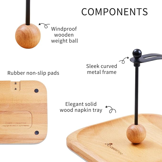 North American Beech Napkin Holder for Table - Nordic Style Wooden Cocktail Napkin Holder Fits 5-7" Napkins - Windproof Dispenser for Kitchen, Coffee Bar, Cocktail Bar (Gift Idea)