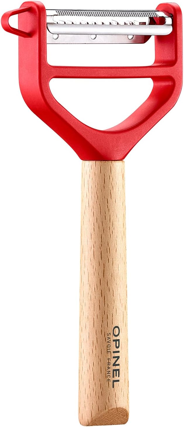 Opinel T-Duo 254621 Wooden Peeler in Red for Peeling Vegetables and Preparing Juliennes One Size
