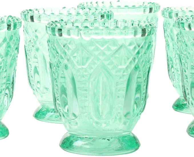Koyal Wholesale Vintage Glass Candle Holder - Mint Green Tea Light Candle Holders - Mint Green Party Decor, Kitchen Decor, Weddings & Birthdays Easter Decorations for Table - 3 X 2.75 (Pack of 6)