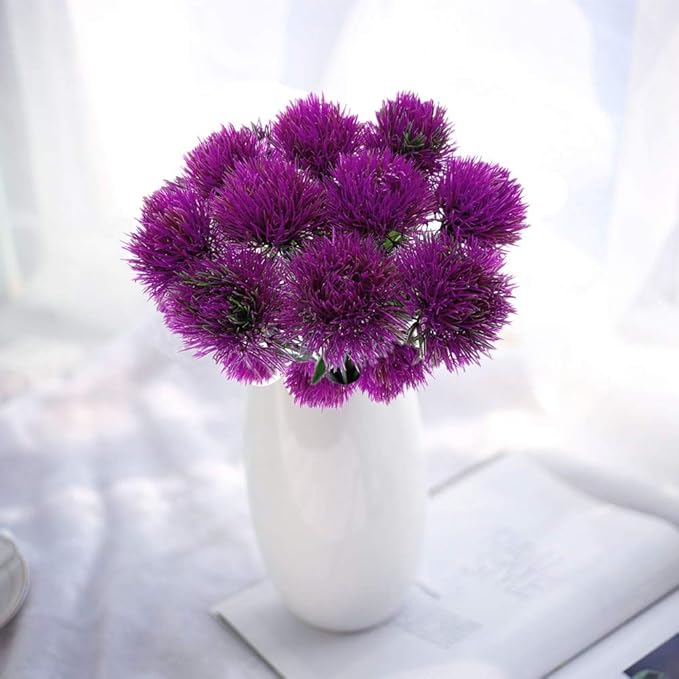 CATTREE Artificial Dandelion Flowers, Plastic Plants Shrubs Bushes Fake Grass Wedding Indoor Outdoor Home Garden Verandah Centerpieces Arrangements Party Decoration Planting Filler - Purple 10 Pcs