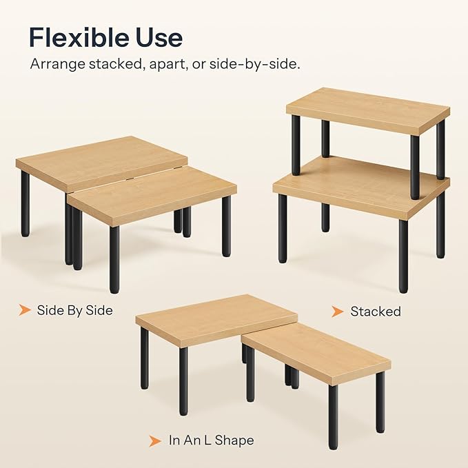 HOOBRO Cabinet Organizer Shelf, kitchen countertop organizer, Kitchen Storage, Spice Rack for cabinet, Stackable, Expandable, for Countertop,kitchen,cabinet, Black and Natural BN15TL01