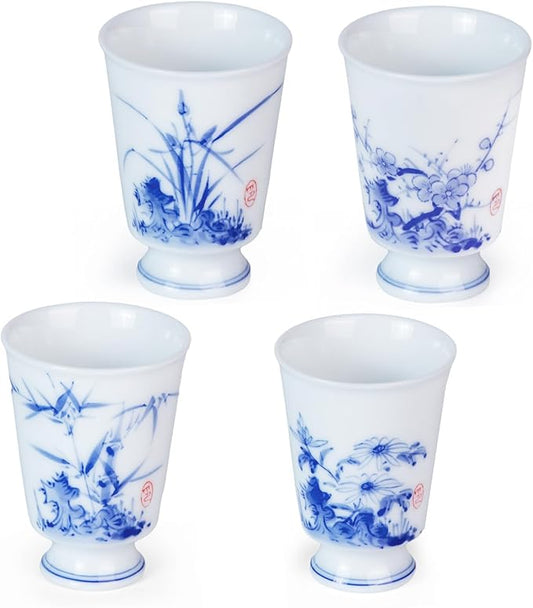 KAMMAK Ceramic Tea Cups Small, Cute Vintage Coffee Cup Set of 2, Porcelain Teacups Espresso Mug, 1.5oz Hand Painted Chinese Afternoon Tea Party Mugs, Birthday Gift for Women Men, High Stone