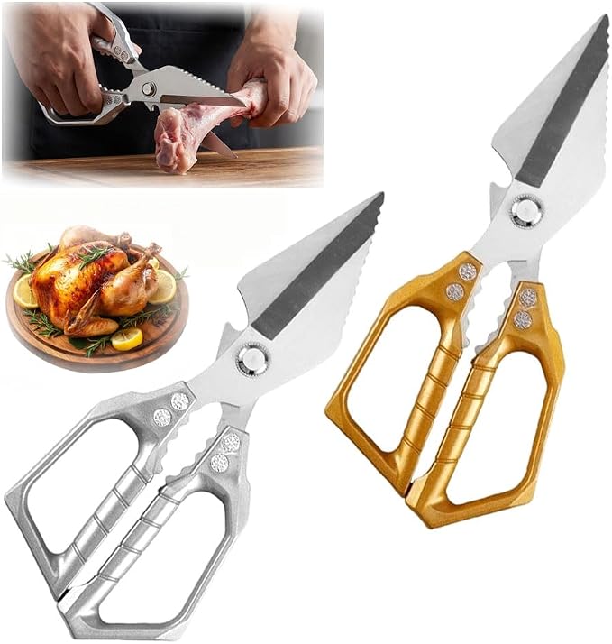 Heavy Duty Kitchen Scissors for Food with Ergonomic Anti-Slip Handle,Stainless Steel Chicken Bone Cutting Scissors Kitchen Tools,Poultry shears for Chicken, Meat, Seafood, Bone Cutting (MIX, 2PCS)