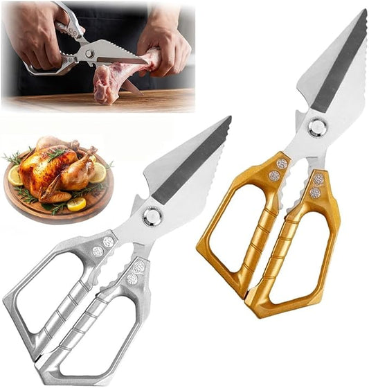Heavy Duty Kitchen Scissors for Food with Ergonomic Anti-Slip Handle,Stainless Steel Chicken Bone Cutting Scissors Kitchen Tools,Poultry shears for Chicken, Meat, Seafood, Bone Cutting (MIX, 2PCS)