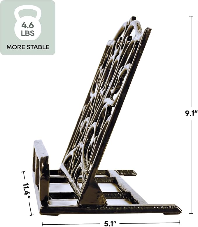 JOGREFUL Cookbook Stand, Cast Iron Heavy-Duty Recipe Book Holder, Kitchen Vintage Recipe Book Holder, Reading Rest Holder for Easel/Counter/Books/Magazine/iPad/Bible, Love Heart Pattern, Coffee Gold