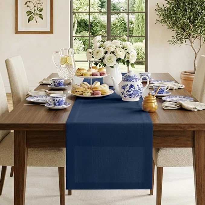 Classic Linen™ by D'Moksha Navy Blue Table Runner 120 Inches Long, 100% Pure Linen, 14 x 120 Inch Table Runner for Dresser, Dining- Summer, Father's & Independence Day
