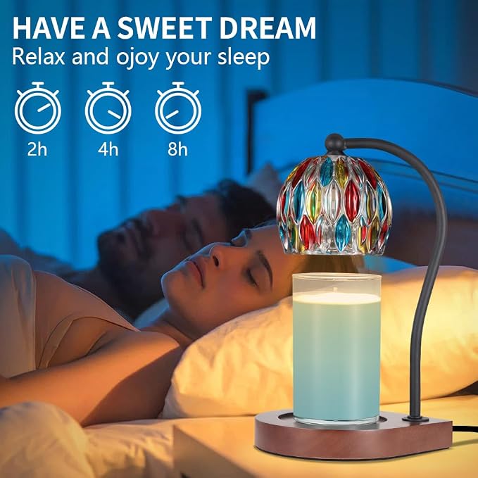 Electric Candle Warmer Lamp with Timer＆Dimmable for Jar Scented Candles, Wax Melting Tabletop Light Suitable as a Home Decor Thanksgiving Christmas Day Gift for Women Mom, with 2 Bulbs(7 Colors)