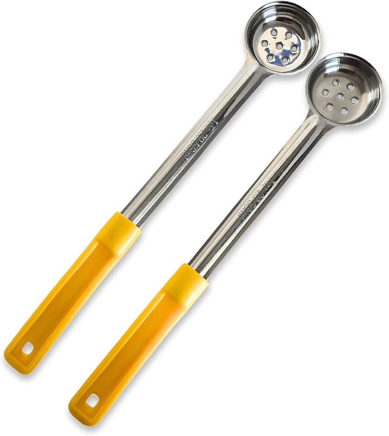 1 oz Slotted Stainless Steel Portion Control Ladle Spoon | Commercial-Grade Spoodle for Portioning & Draining - Pasta, Veggies & Buffet Service. Color-Coded by Size. Dishwasher Safe.