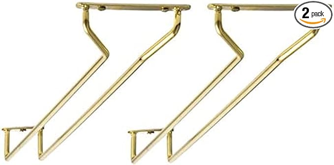 TrueCraftware- 10-Inch Wine Glass Rack Brass Finish Set of 2- Stemware Rack Wire Hanging Rack Under Cabinet Wine Stemware Holder Glass Storage Hanger Organizer for Kitchen and Bar