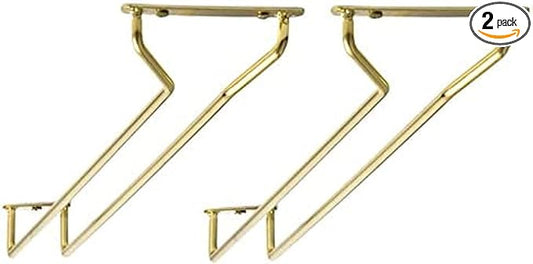 TrueCraftware- 10-Inch Wine Glass Rack Brass Finish Set of 2- Stemware Rack Wire Hanging Rack Under Cabinet Wine Stemware Holder Glass Storage Hanger Organizer for Kitchen and Bar