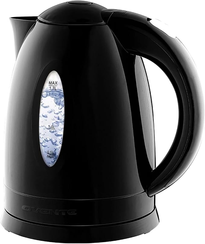 OVENTE Electric Kettle,1.7L Fast Boiling Water Heater for Coffee or Tea,BPA Free with Water Level Gauge,Auto Shut-Off,Boil-Dry Protection,Indicator Light and Removable Filter,Black KP72B,(Pack of 12)