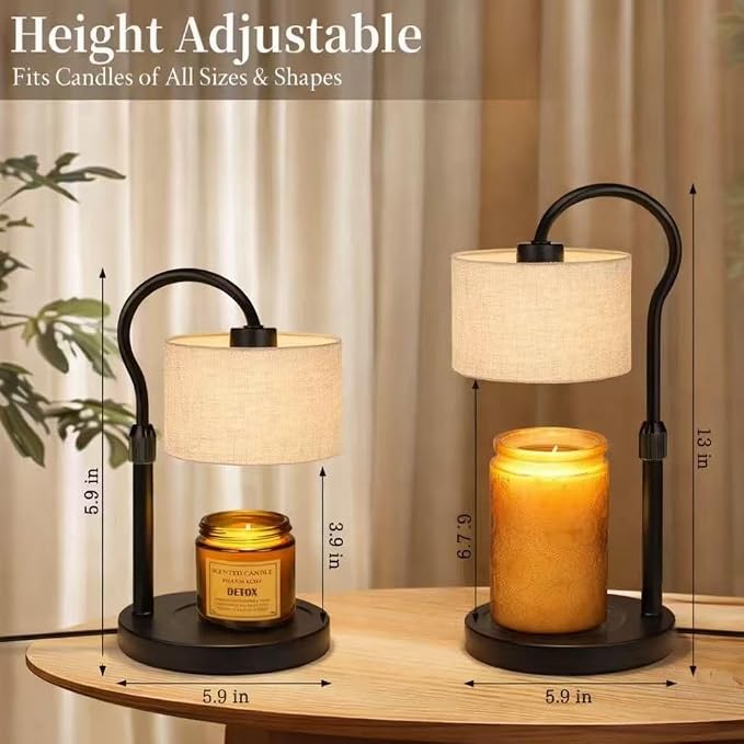 Ruiever Candle Warmer Lamp,Adjustable Height with 2 Bulbs，Linen Candle Lamp with Dimmer & Timer, Flameless Fragrance Diffuser for Scented Wax Melts, Mothers Day and Birthday Gifts for Home, Office
