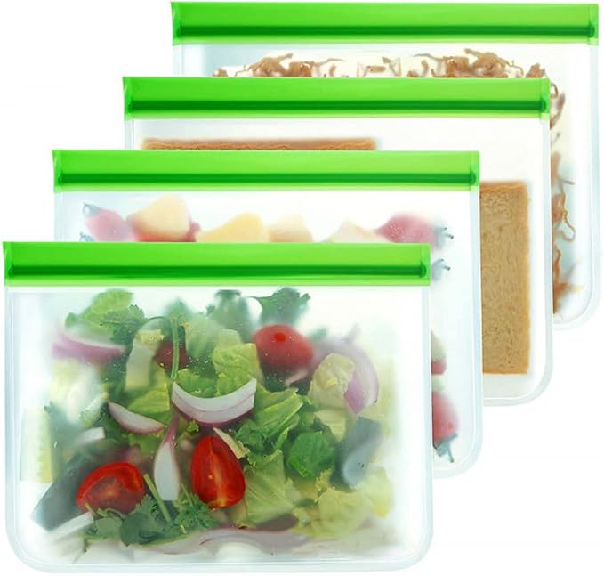 Food Storage Bag Red Silicone Food Bag Reusable Fresh-Keeping Bag Fruit Vegetable Sealed Bag Leak-Proof Ziplock Bag 5pcs 13.4X22cm