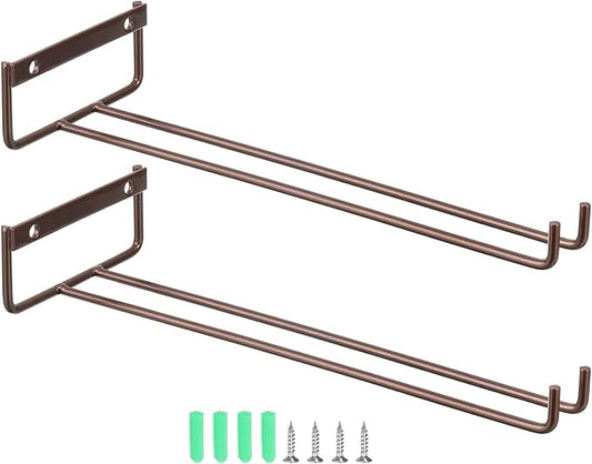 uxcell 2Pcs Wine Glass Rack, 11.02 Inch Iron Wine Glasses Rack Under Cabinet Stemware Rack - Wall Mountable Wine Glass Holder Storage Hanger for Bars Coffee Restaurants Kitchens, Bronze