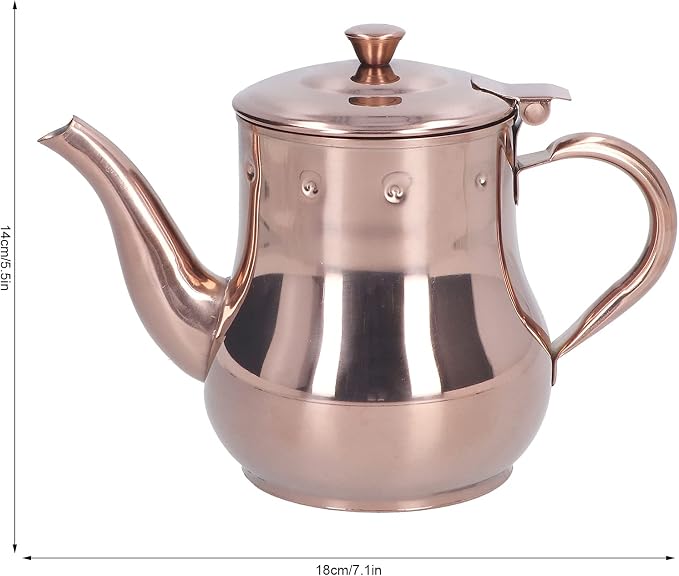 OUKENS Stainless Steel Teapot, 500ml Rose Gold Modern Gooseneck Tea Kettle for Pour Over, Coffee Pot with Removable Infuser, for Loose Leaf Tea Brewing, Home Kitchen, Hotel