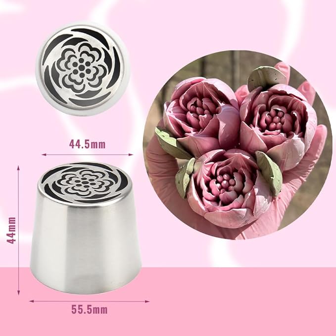 Extra Large Russian Flower Piping Tips, Stainless Steel Icing Tips Set, Rose Floral Nozzle for Cake Decorating, Frosting Piping kit for Edible Flowers Cake Decorations, Cake Decorating Supplies