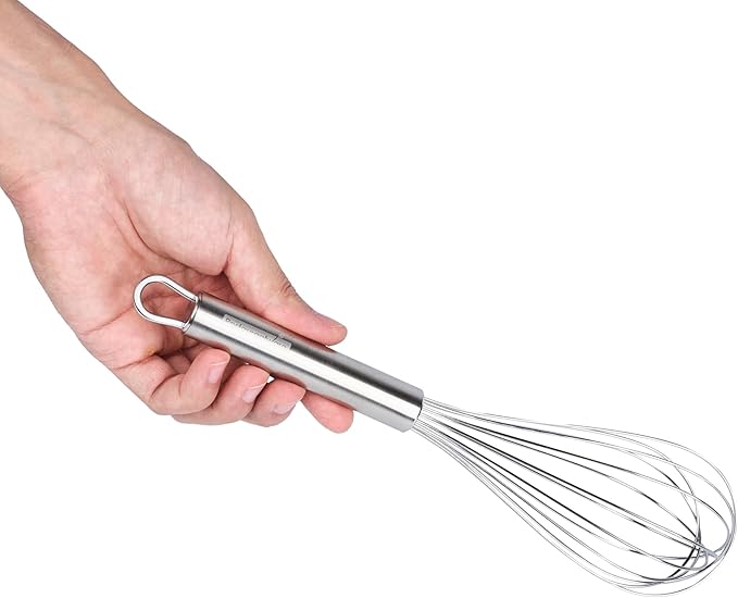 Restaurantware 11 in Stainless Steel Wire Whisk - German Standard Kitchen Balloon Whisk with Ergonomic Handle, Dishwasher Safe - Durable French Whisk for Cooking, Mixing Thick Batter and Sauce
