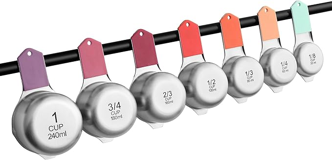Spring Chef Magnetic Stainless Steel Measuring Cups, Patented, Kitchen Tools with Easy to Read Markings for Measuring Dry or Liquid Ingredients, Set of 7, Desert Sunset