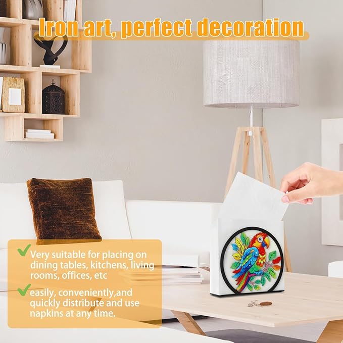 Modern Napkin Holder for Table Decor,Black Metal Napkin Dispenser fit Tissue Mail Bills Paper Towel Holders,Parrot Bird Tropical Napkin Holder,Napkin Stand for Home Kitchen Dining Restaurant Cocktail