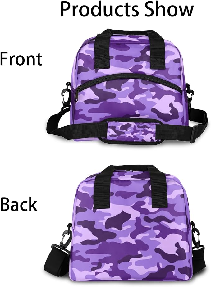 Purple Camouflage Insulated Lunch Bag for Women Men Reusable Lunch Box Cooler Bag Large Leakproof Lunch Tote with Adjustable Shoulder Strap for Adult Work Picnic Camping Beach Office