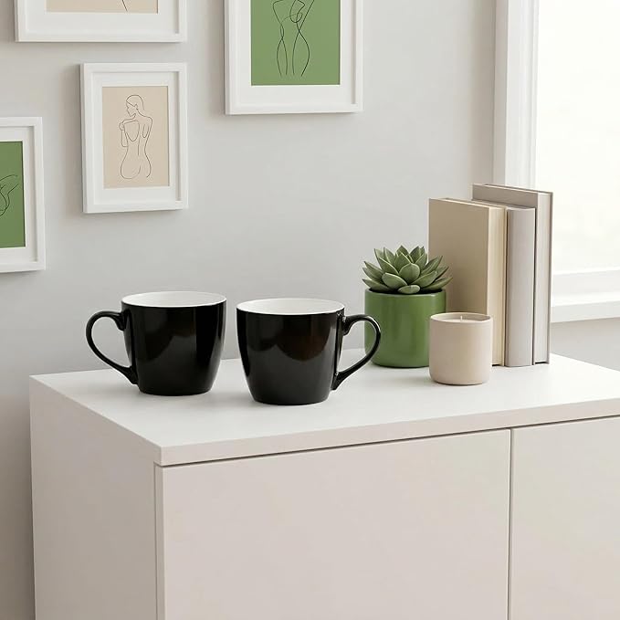 MECOWON 30 OZ Porcelain Coffee Mugs, Set of 2 Large Mugs for Soup, Cereal and Salad (black)