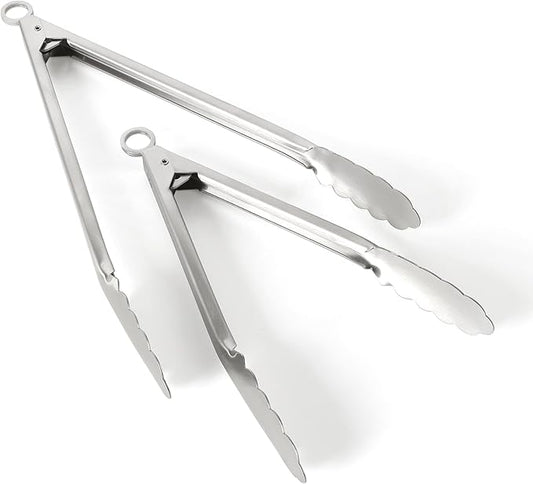 Martha Stewart Richburn 2-Piece Stainless Steel Tongs Set – 12-Inch and 9-Inch Kitchen Tongs for Grilling, Serving, and Cooking