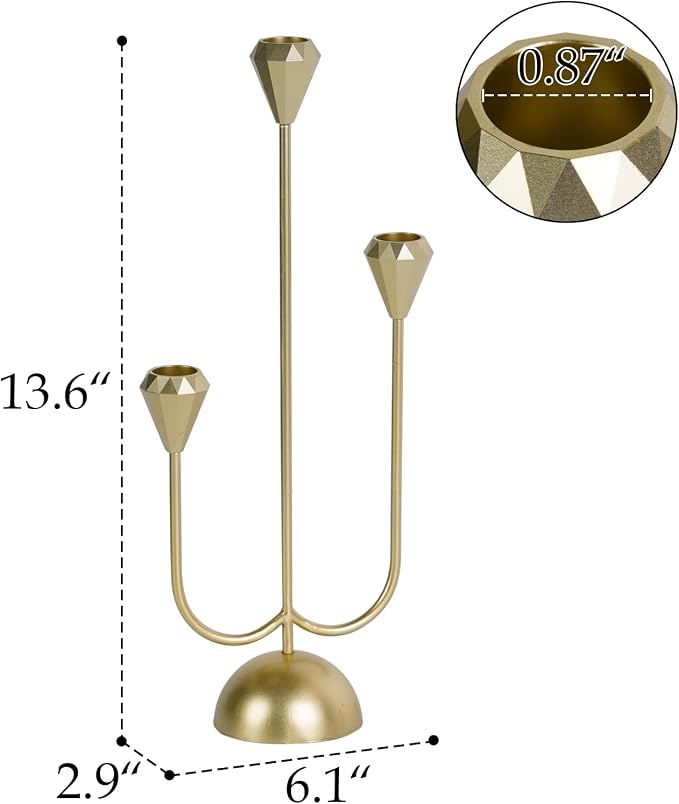 NIKKY HOME Gold Candelabra Candle Holders Centerpieces for Tables, 3 Arm Modern Elegant Metal Taper Candlesticks Stand Fireplace Mantle Decor