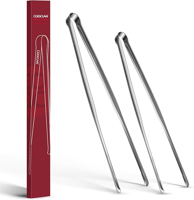 Precision Serrated Non-Slip Tips Cooking Tongs 2 Set (9.5" & 11.5"), One-Piece 18/8 Stainless Steel Metal Tongs, Easily Control Kitchen Tweezer, Multi-Purpose Korean Tong