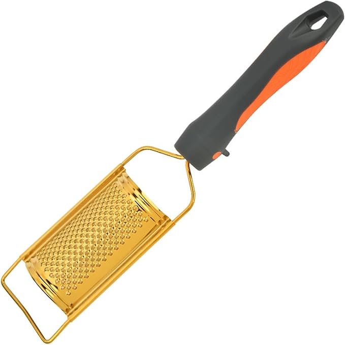 Professional Cheese Grater with Anti-Slide Handle, Gold Stainless Steel Cheese Grater Handheld, Grater Hand Crank, Practical Kitchen Gadgets, Graters for Cheese, Chocolate, Spices (Long)