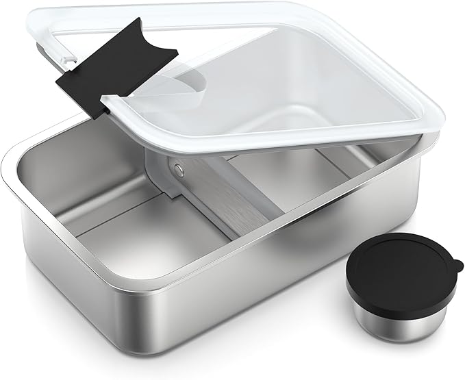 Bakpoco Stainless Steel Bento Lunch Box, 42oz Leak-Proof Metal Lunch Box Containers, Microwave-Safe, with Adjustable Divider, Convenient Lunchbox for Work, Travel