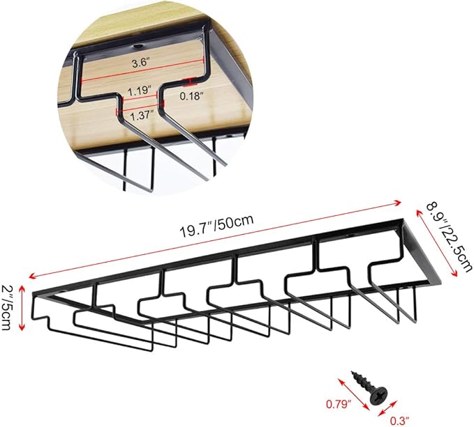 MOCOUM Wine Glasses Rack Under Cabinet Stemware Rack,Wine Glass Hanger Rack Wire Wine Glass Holder Storage Hanger for Cabinet Kitchen Bar (Black, 5 Rows 2 Pack)