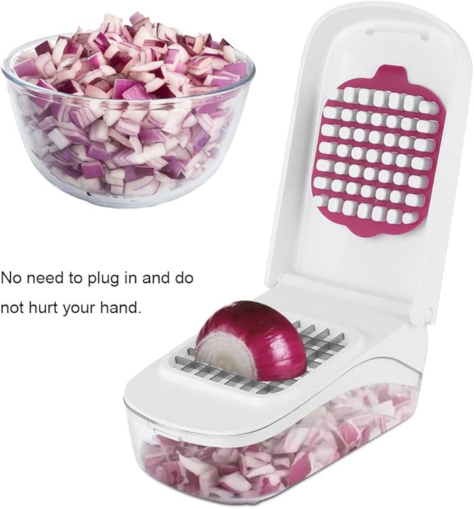 OUKENS Manual Food Chopper, 3-in-1 Multifunctional Vegetable Fruit Cutter with Container for Onion, Potato, Carrot, Easy Push Down Handheld Kitchen