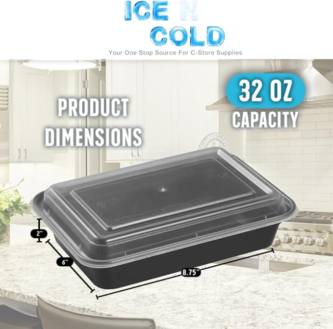 ICE N COLD Reusable To-Go Food Meal Prep Storage Containers with Leak Proof Snap Lids 32oz | 950ml | 150-Pack