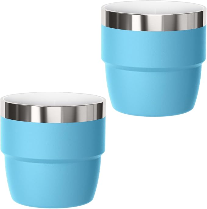 4 oz Small Espresso Cup, Ceramic-Lined 18/8 Stainless Steel, Double-Wall Vacuum Insulated, Stackable, Dishwasher Safe, Fits Most Espresso Machines, for Espresso Shots (Blue, 2 Pack)