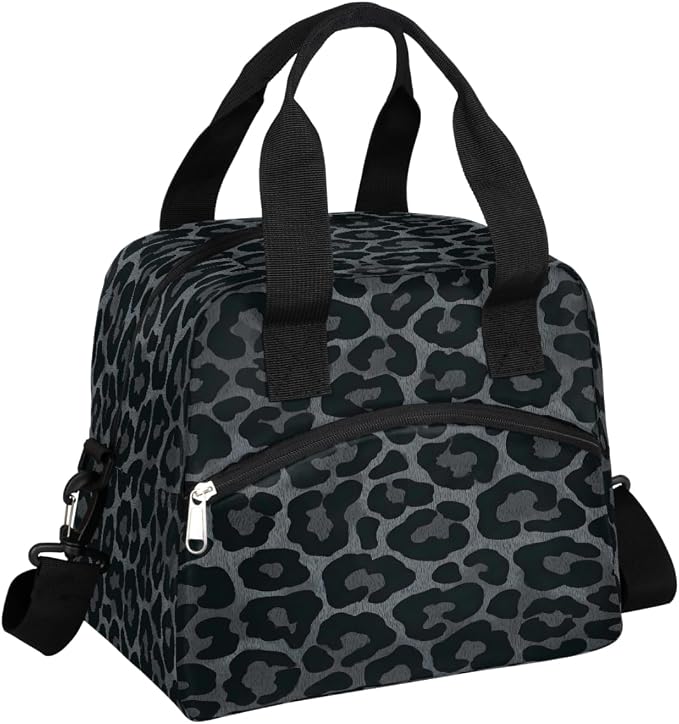 Pardick Cheetah Leopard Black Insulated Lunch Bag for Women Girl Reusable Lunch Tote Box With Shoulder Strap Lightweight Thermal Cooler Meal Prep Bag for Work School Office Picnic