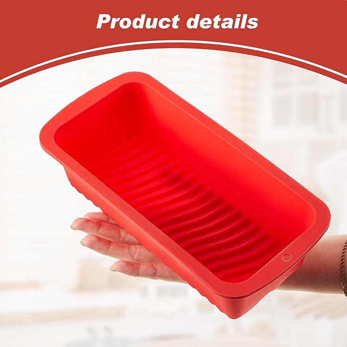 Willinglong 4 Pcs Silicone Bread Loaf Pan 9 x 5 Inch Rectangle Silicone Baking Molds Non Stick Mini Cake Pan, Homemade Loaf, Bread and Meatloaf, Red