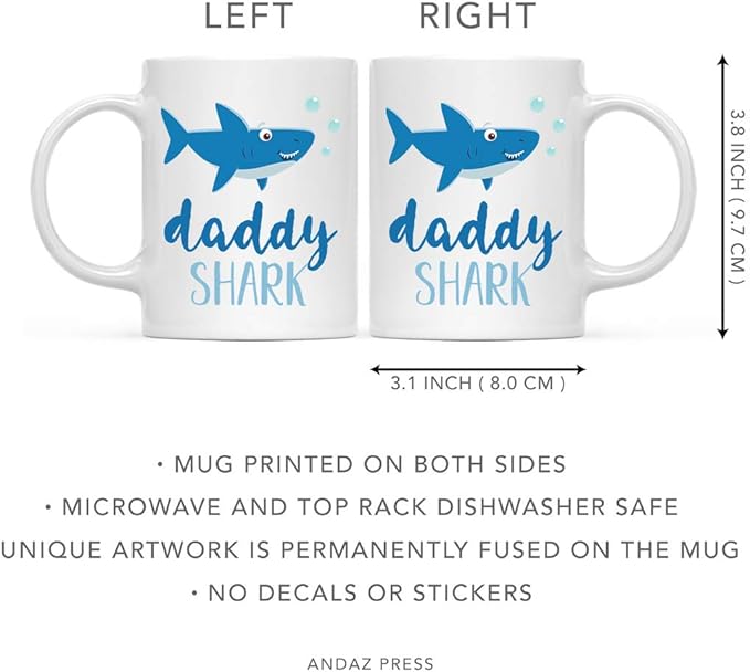 Andaz Press Baby Shark Family 11oz. Coffee Mug Gift Set, Mommy Shark, Daddy Shark, 2-Pack, Shark Do Do Do Gift Idea Birthday Christmas Gifts for Mother's Father's Day