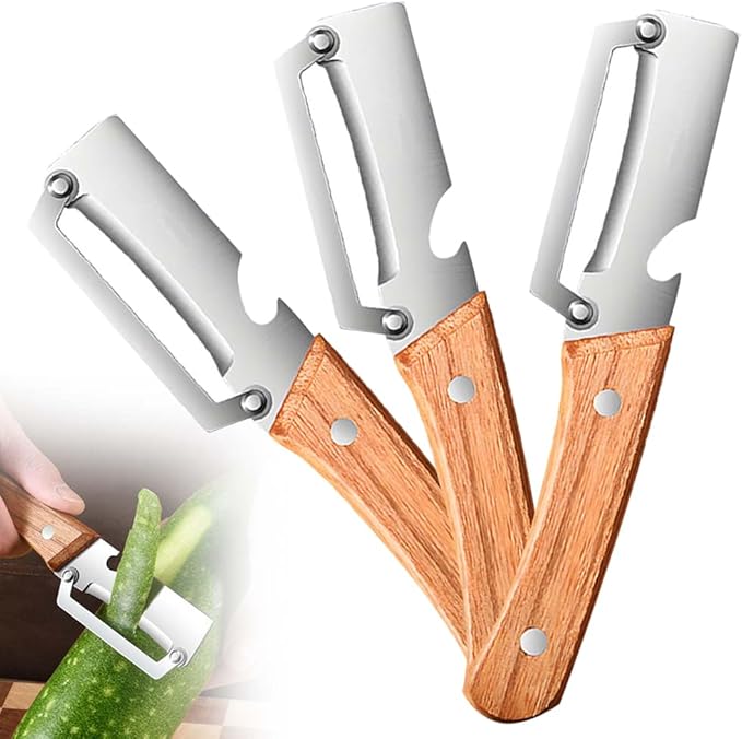 Multi-Functional Vegetable Peeler for Kitchen, 2026 Upgraded 2 in 1 Ultra-Sharp Stainless Steel Blade with Wooden Handle and Bottle Opener, For Fruits or Vegetables that Need to Be Peeled (3)
