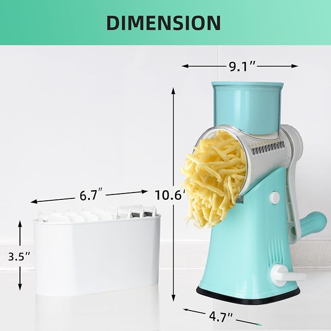 5 in 1 Rotary Cheese Grater, Manual Hand Crank Cheese Grater With Reinforced Suction & 5 Interchangeable Blades, Multifunctional Cheese Shredder, Easy to Use and Clean, Blue